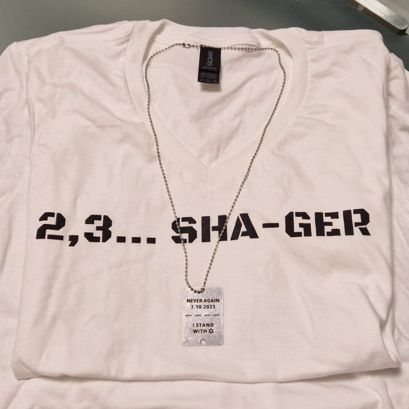 Woman white V-NECK - short sleeve (2,3 SHA-GER) & dog Tag to choice  Main Image